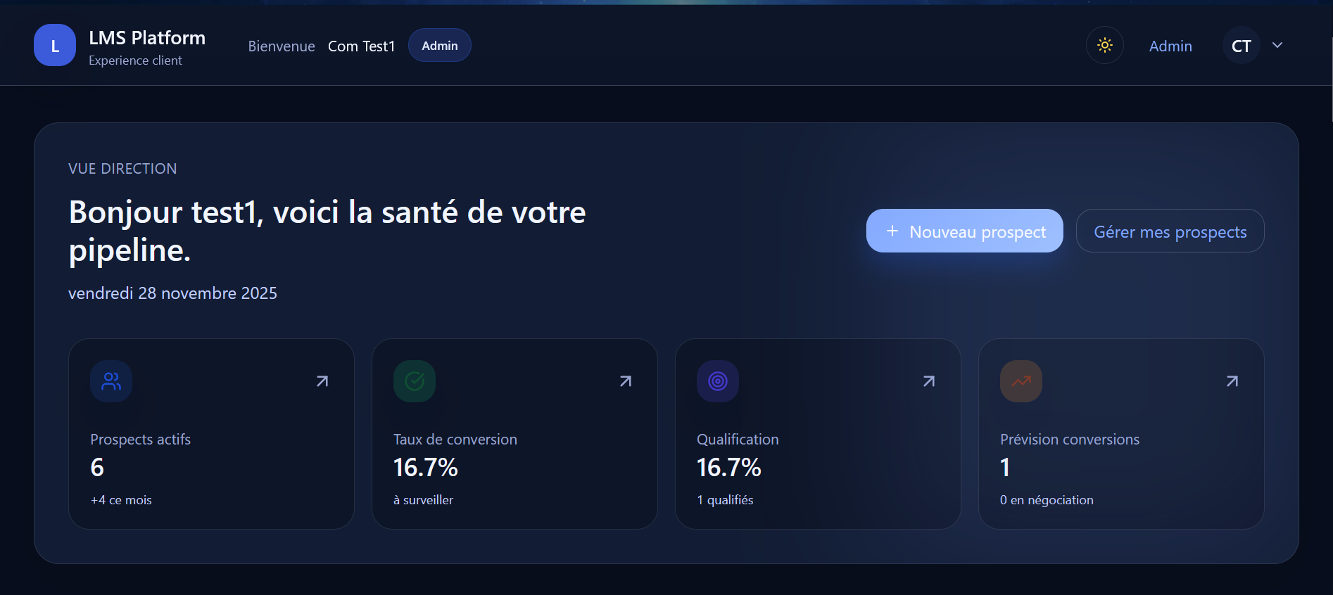 Capture d'écran de la page de service du projet